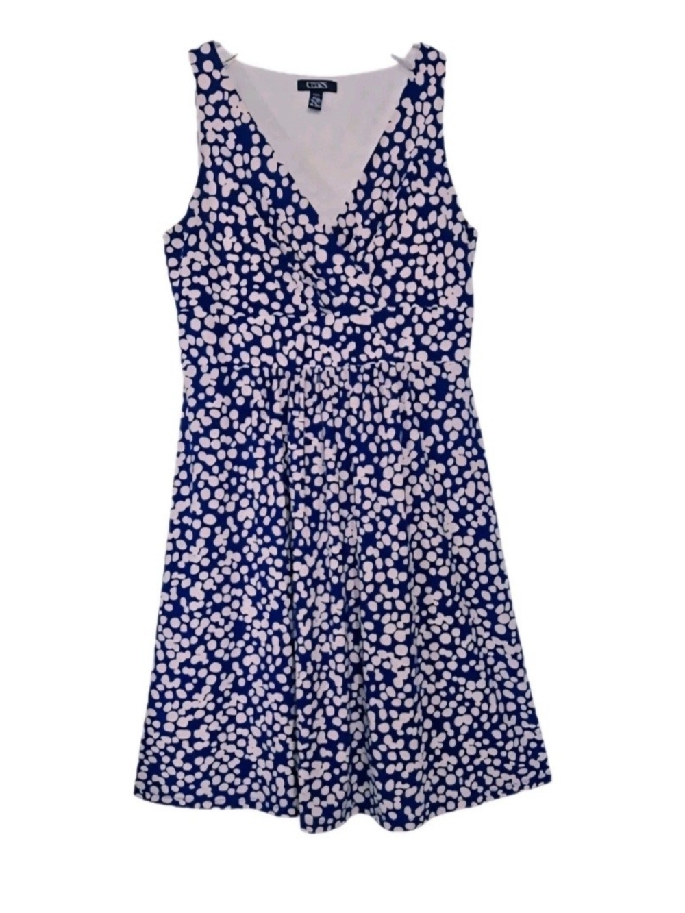 Chaps Sleeveless Faux Wrap Dress Blue & White Polka Dot Fit & Flare size L Large - Picture 6 of 14